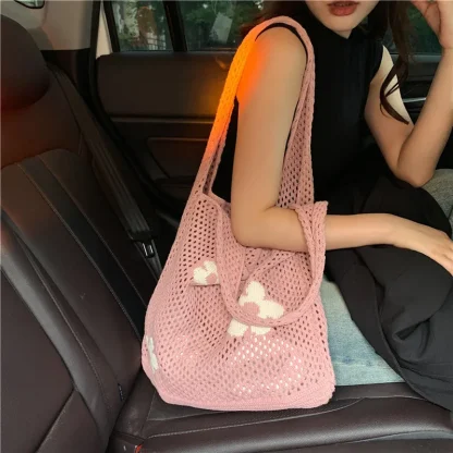 Floral Knitted Fishnet Tote Bags - Image 4