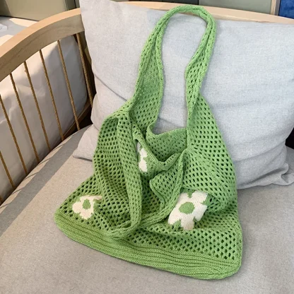 Floral Knitted Fishnet Tote Bags - Image 5