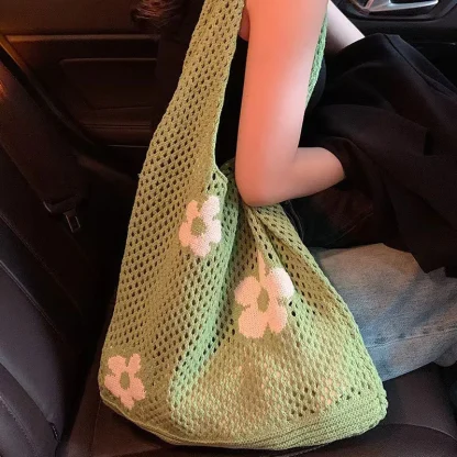 Floral Knitted Fishnet Tote Bags - Image 2
